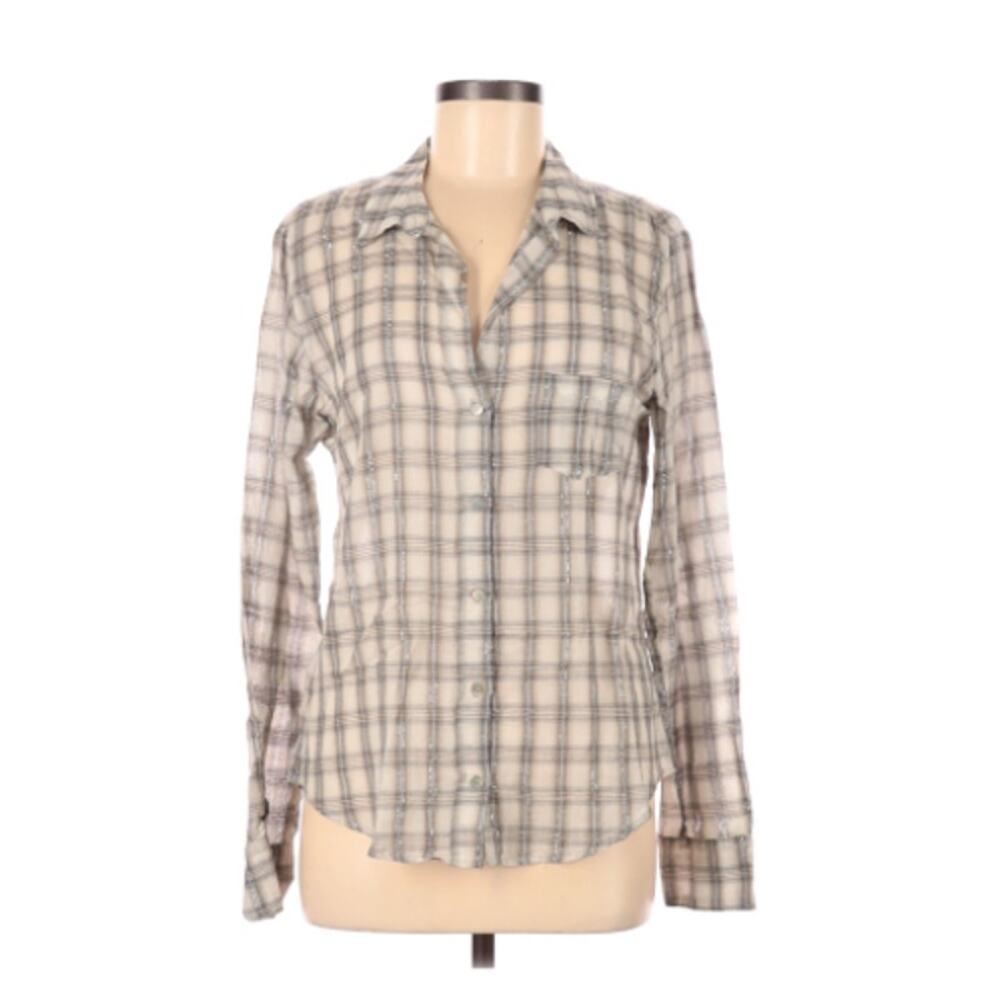 VELVET‎ Grey Metallic Plaid Button Down Top Size M